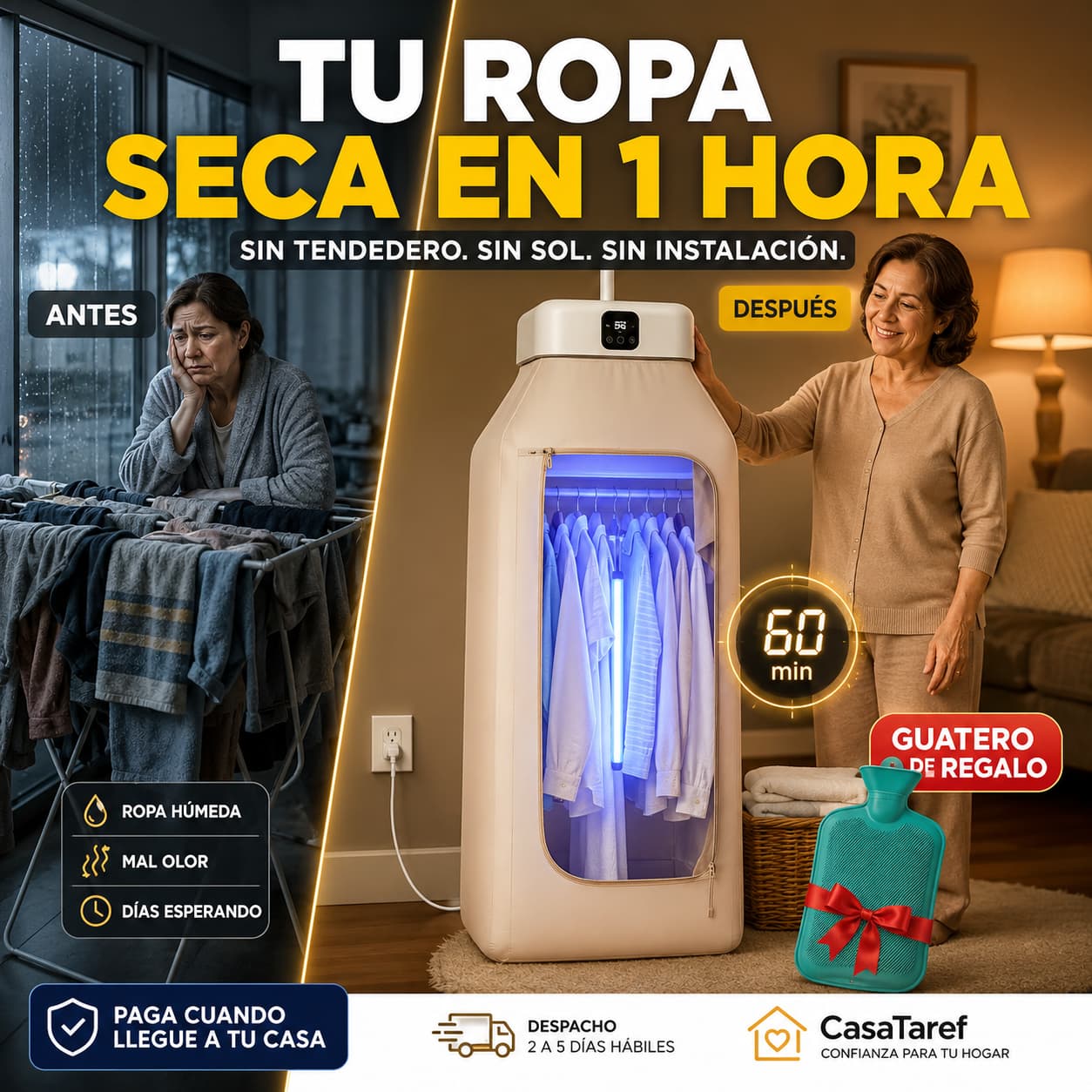 SécaPro — Seca Tu Ropa en Casa Sin Tendedero Ni Sol + Guatero de Regalo