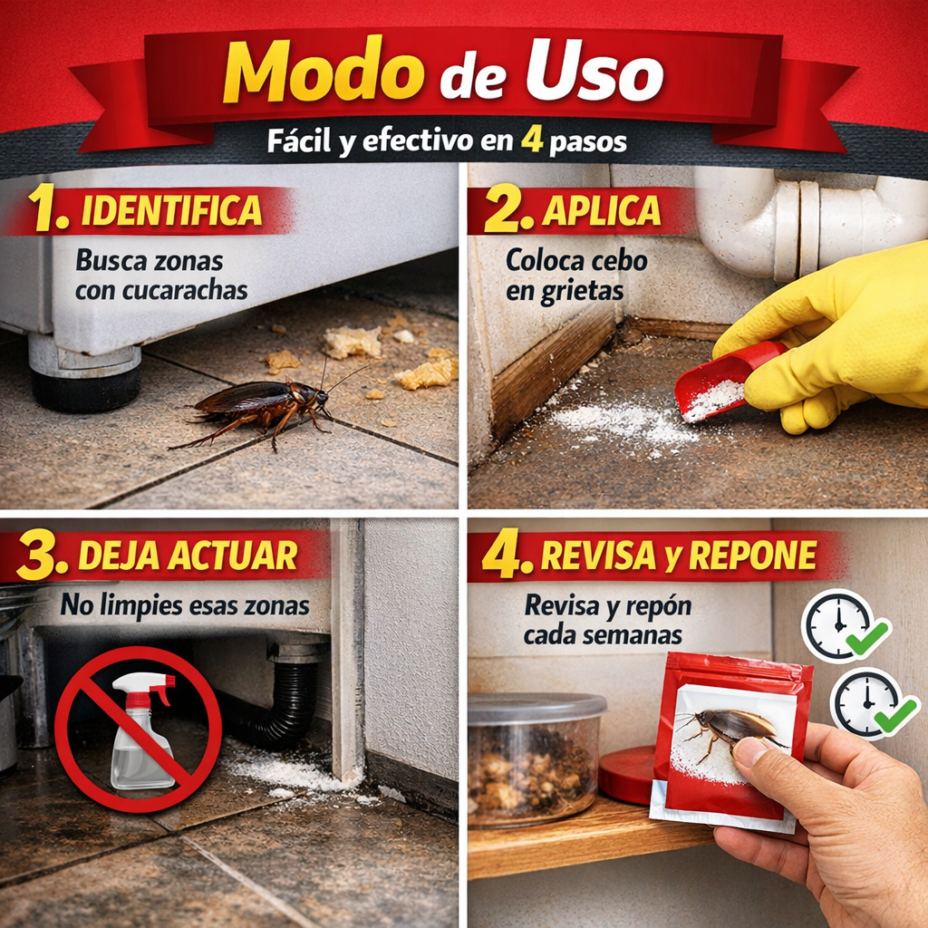 Cebo Anticucarachas – Control Total – Protección Continua del Hogar (10 sobres)