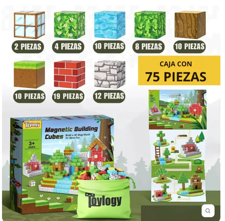 Bloques Magnéticos XL (75 pzs) Minecraft – Construcción divertida – Sorprende este Día del Niño