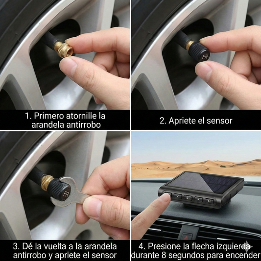 Sistema TPMS Solar – Monitorea Presión en Tiempo Real – Maneja Seguro desde el Primer Día