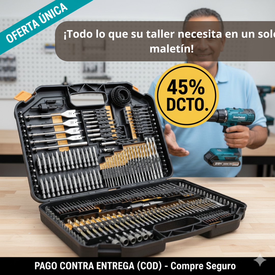 Set Profesional 246 Piezas Taladro – Perforación y Ajuste – Trabajo preciso sin buscar herramientas
