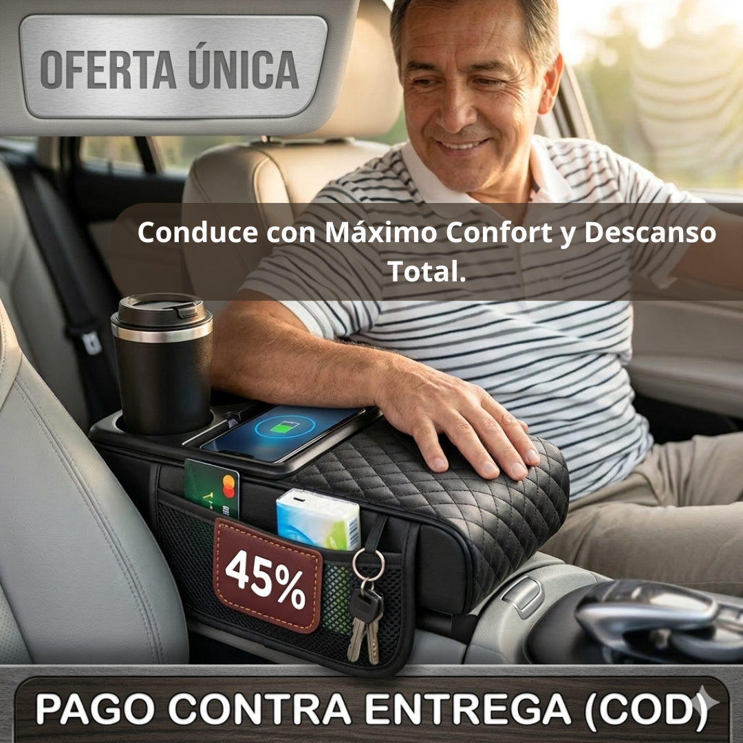 Reposabrazo para Auto – Alivia el Codo al Manejar – Con Organización Incluida en un Solo Accesorio