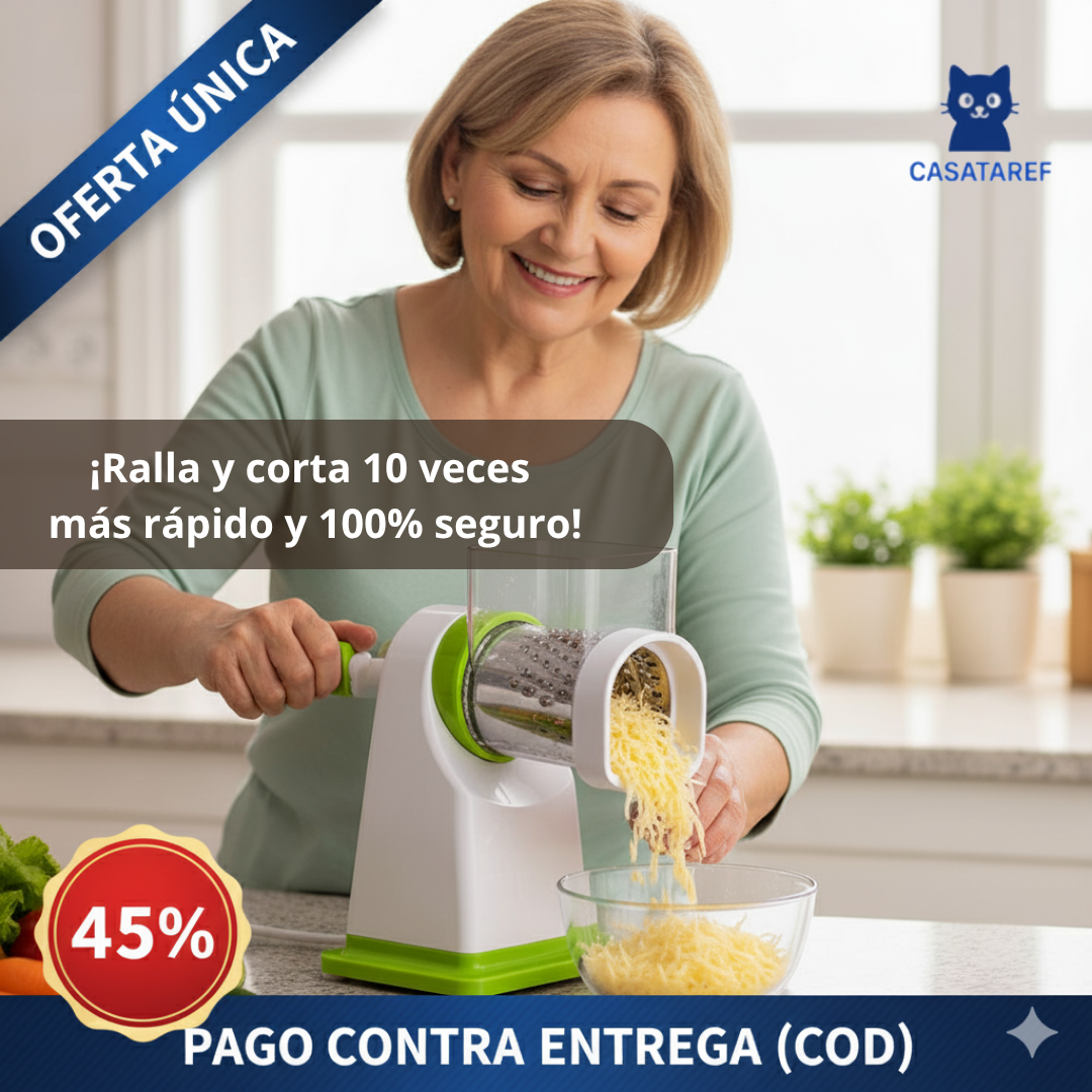 Rallador Giratorio 3 en 1 – Corta y Ralla en Segundos – Ahorra Tiempo Cada Día