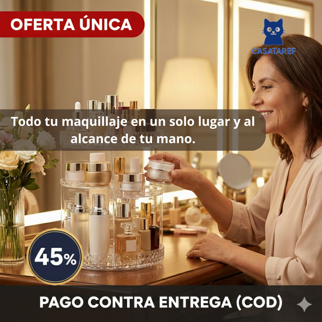 Organizador de Maquillaje Giratorio – Orden 360° – Todo Visible en Minutos