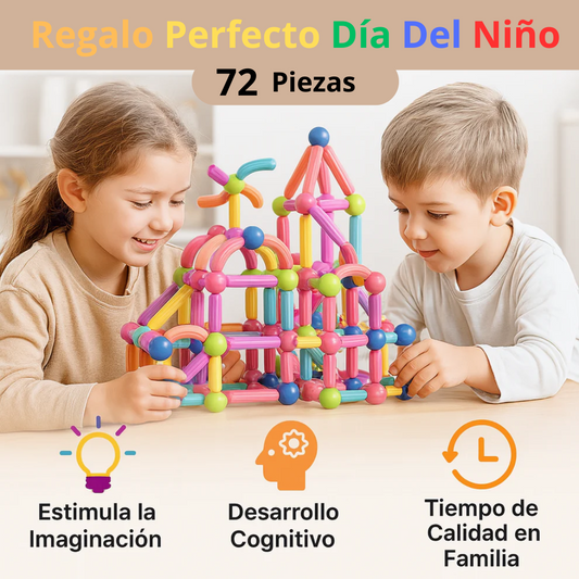 72 Piezas Barras Magnéticas XL – Estimula su creatividad – Regalo Perfecto Día del Niño