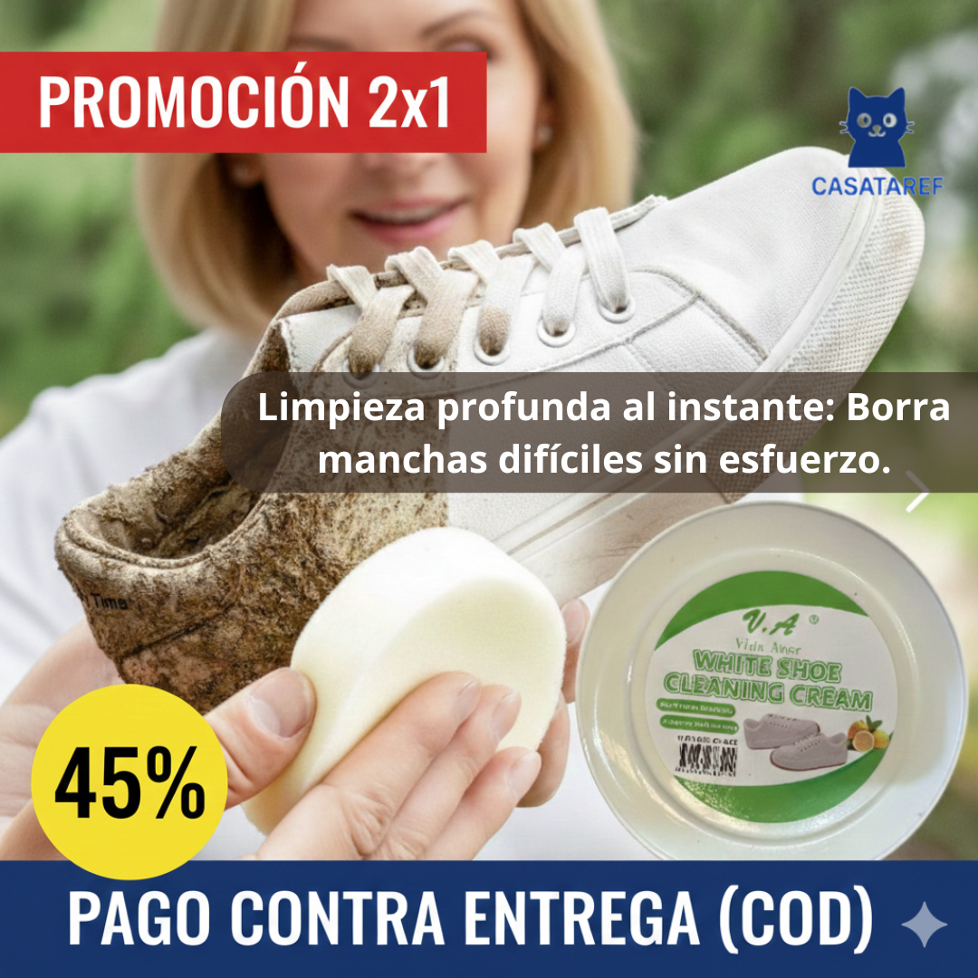 Crema Limpiadora para Zapatos Blancos – Limpia y Restaura – Blancura Visible en Minutos (2×1)
