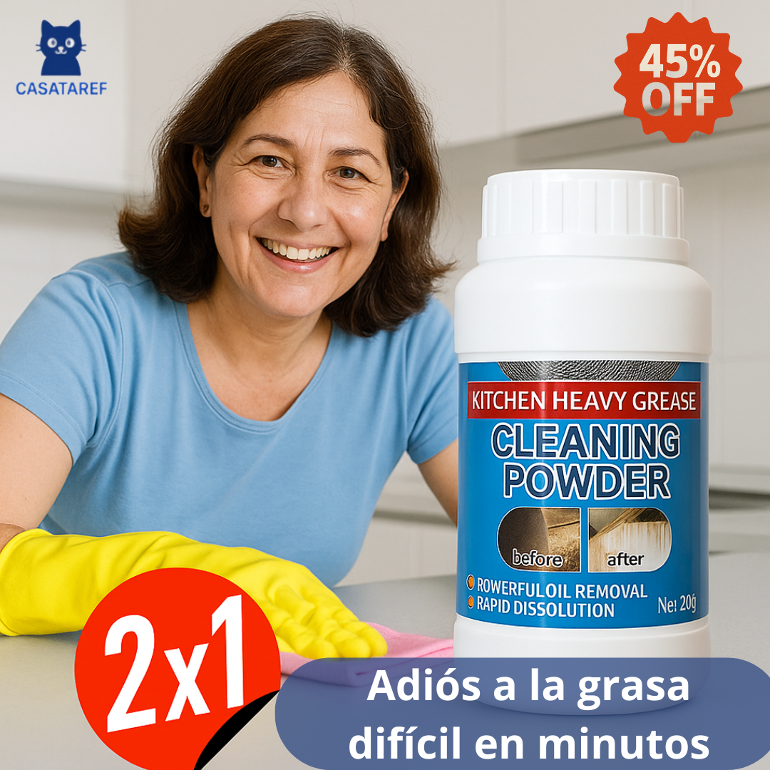 2x1: Polvo Limpiador – Elimina Grasa Difícil – Cocina Brillante en 5 Minutos