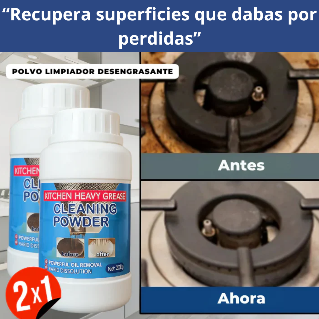 2x1: Polvo Limpiador – Elimina Grasa Difícil – Cocina Brillante en 5 Minutos