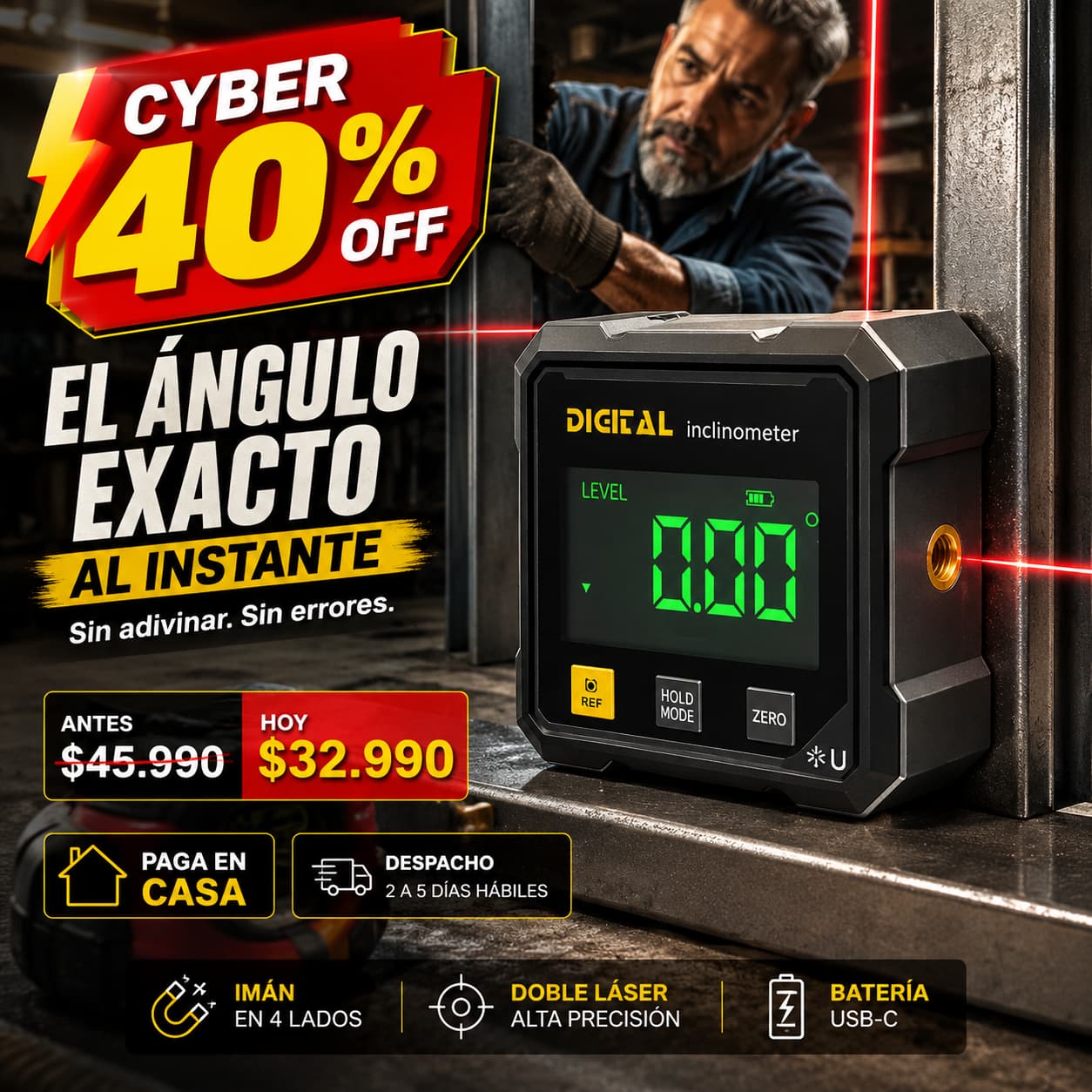 Inclinómetro Digital Láser – CYBER DAY 40% Descuento